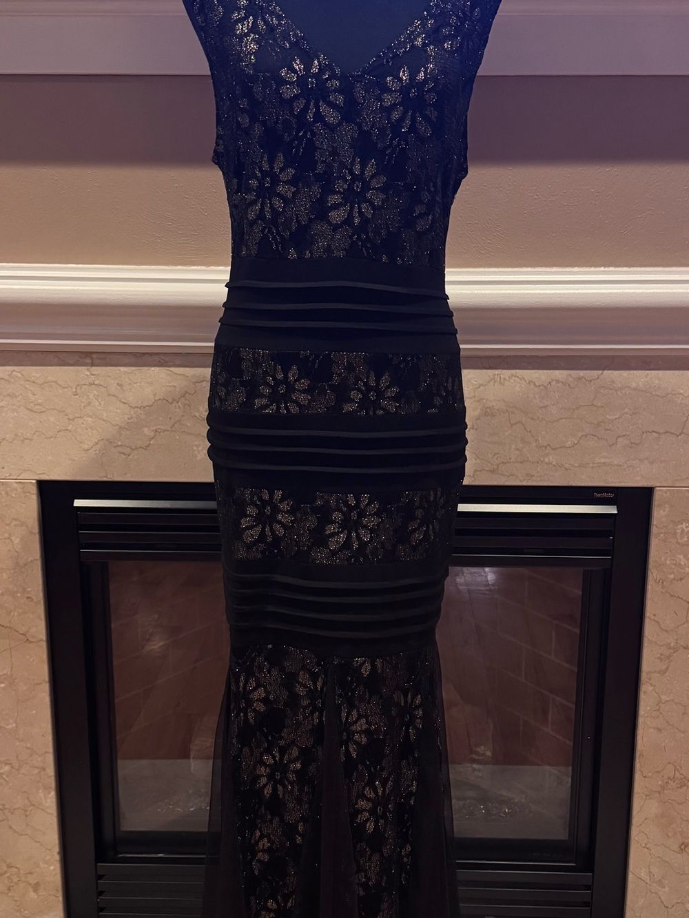 Lily & Lola Black Lace Illusion Dress with Chiffon